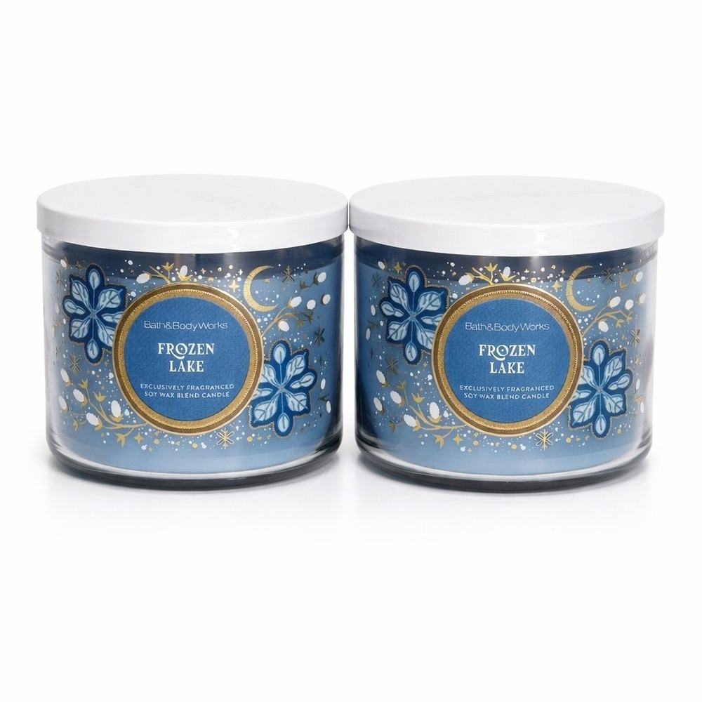 Bath & Body Works Frozen Lake 3-Wick Candle Lot of 2 14.5oz Winter Home lavender